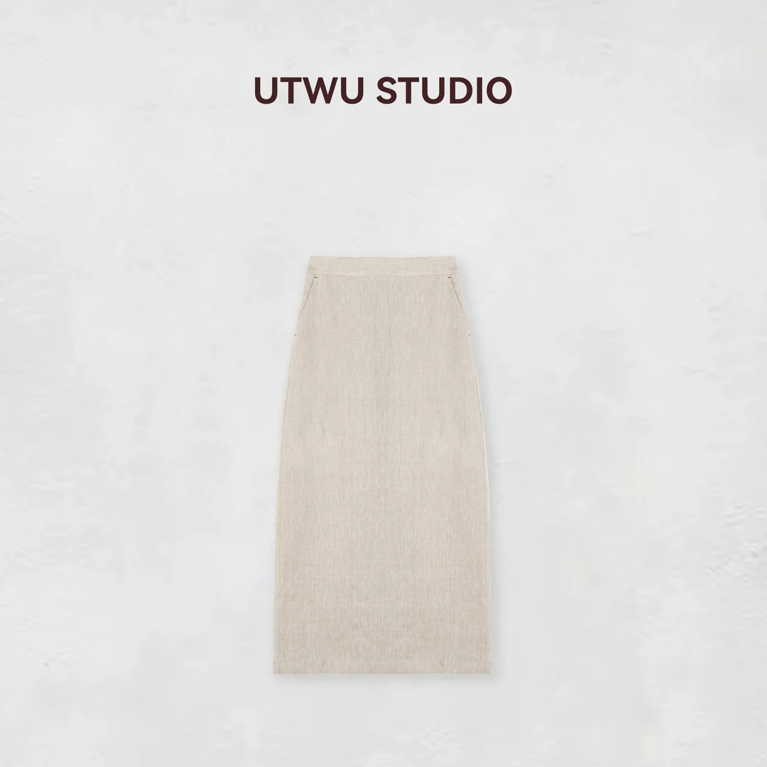 小敏「轻风叙」1oo亚麻早春直筒松紧腰后开叉半裙S25B1001