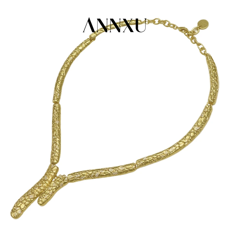 ANNXU 铜合金项链 灵蛇纳福系列双灵纹项圈原创设计项链