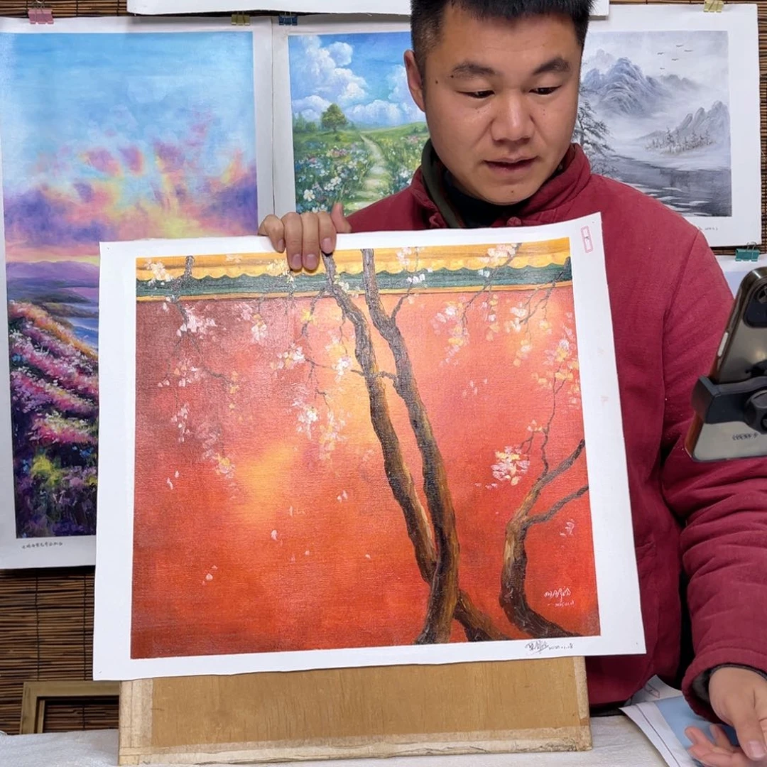 油画行路人小院绘画作品竞拍