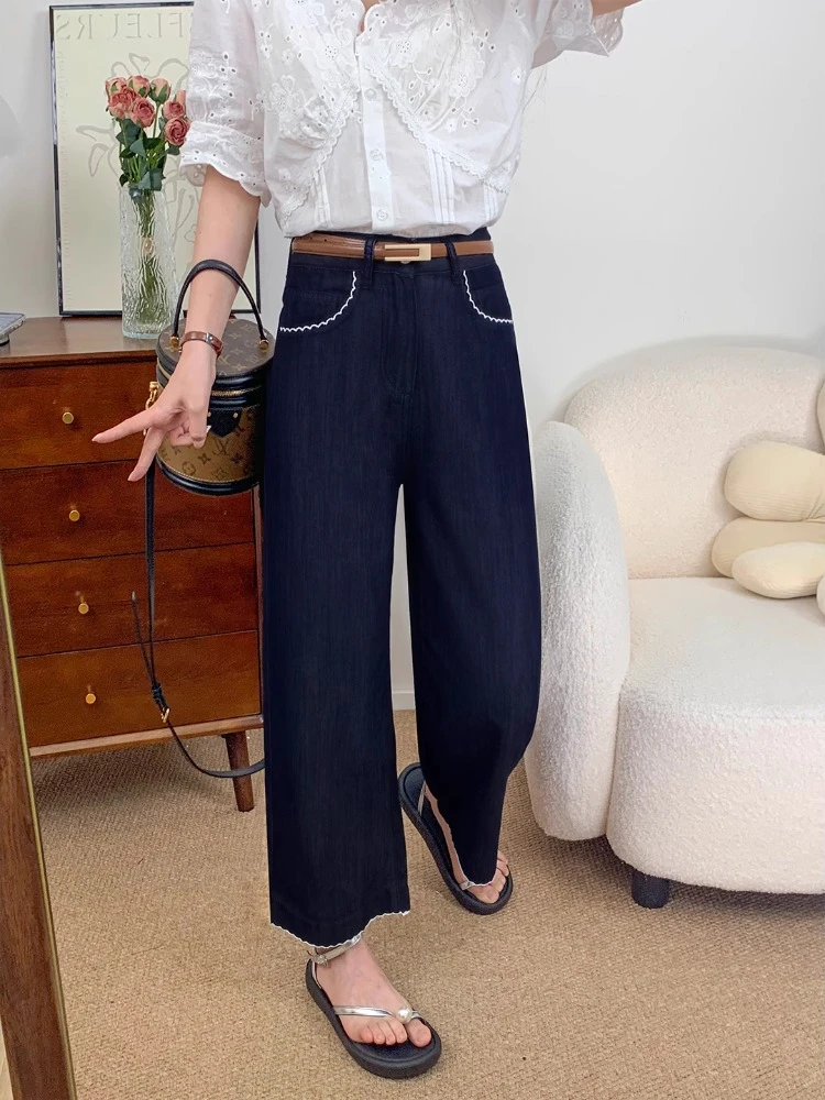 防掉色宽松垂感阔腿裤女夏季薄款大码胖mm梨形身材凉感天丝牛仔裤