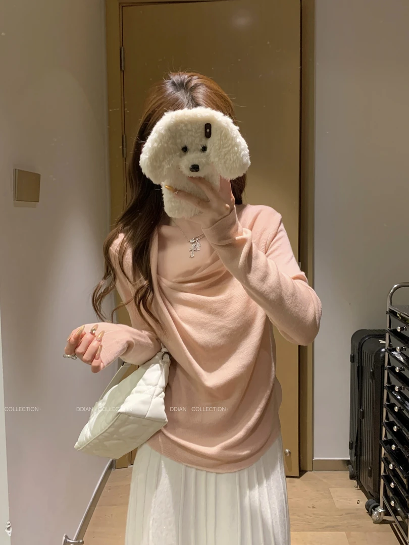 2024秋冬韩版宽松纯欲荡领慵懒百搭针织长袖内搭上衣女