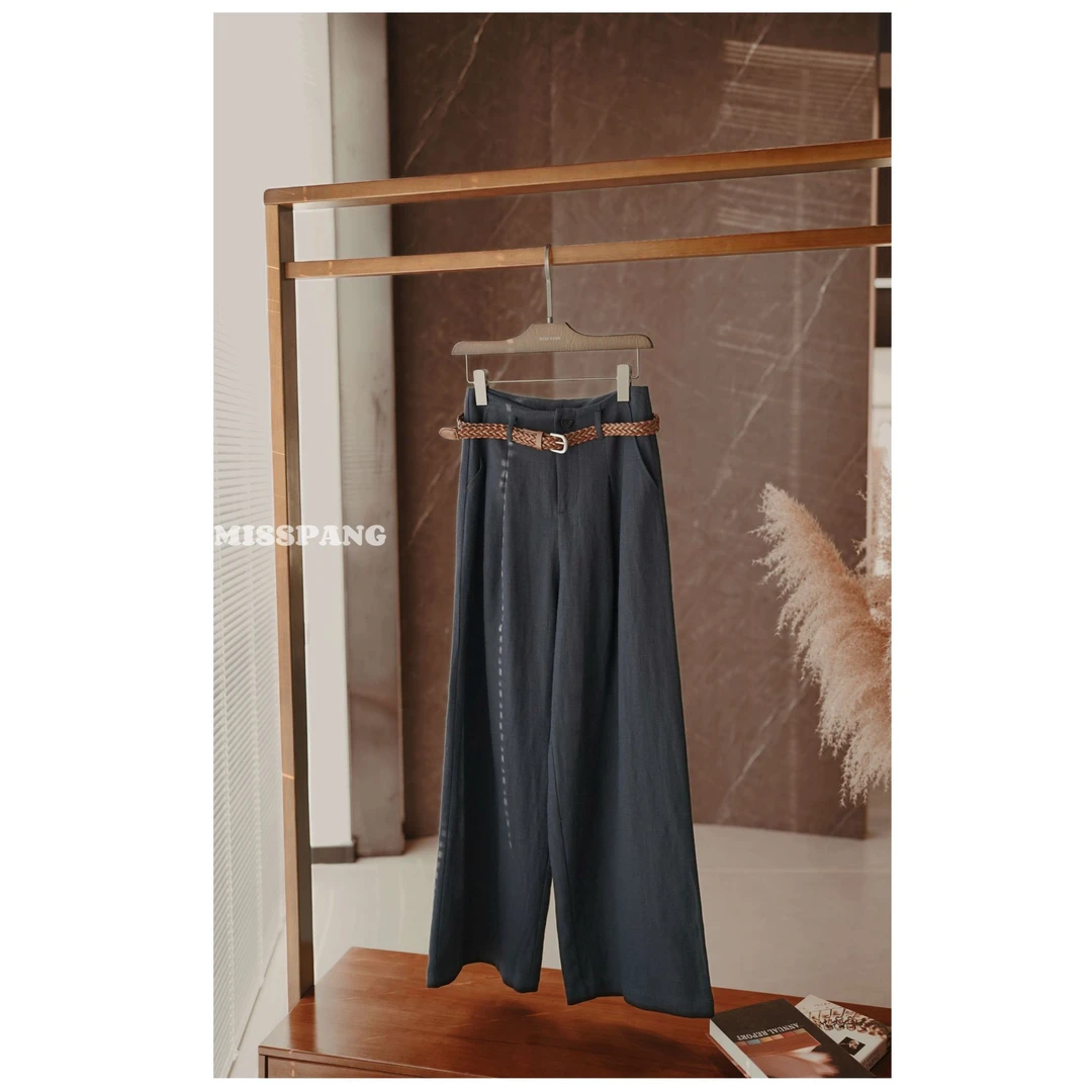 休闲简约腰带直筒裤