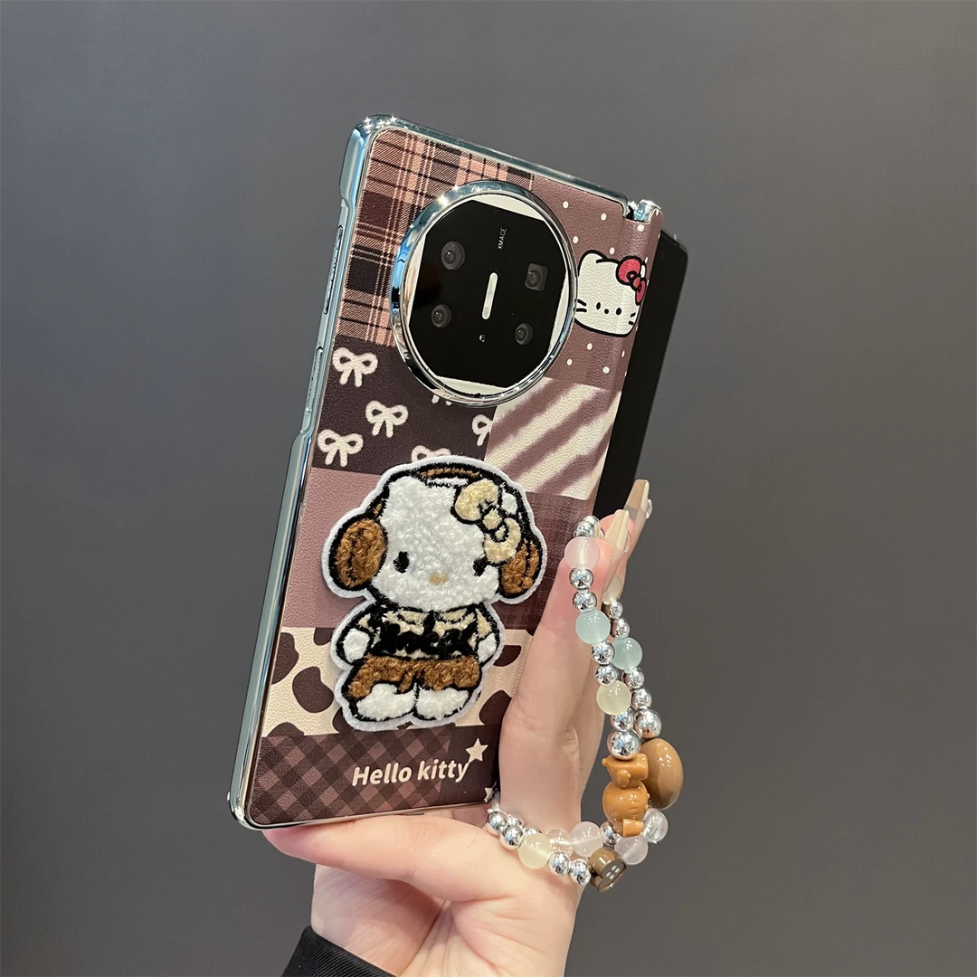 可爱刺绣Kitty猫适用华为MateX6折叠屏手机壳新款皮质斑马纹X6女