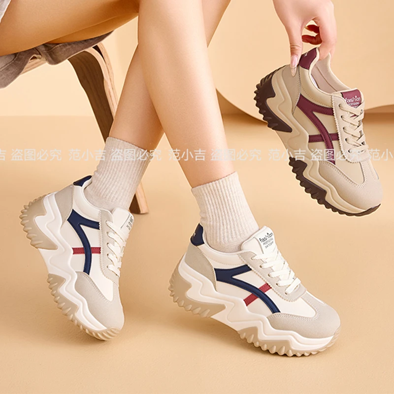 增高7CM休闲鞋女2026新款松糕厚底运动阿甘德训高跟小白加绒棉鞋