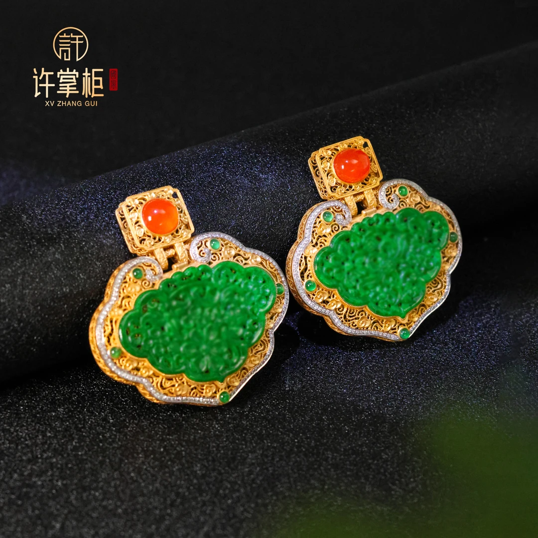 许掌柜｜18K金翡翠雕花如意吊坠天然缅甸翡翠A货单件多样性随机发