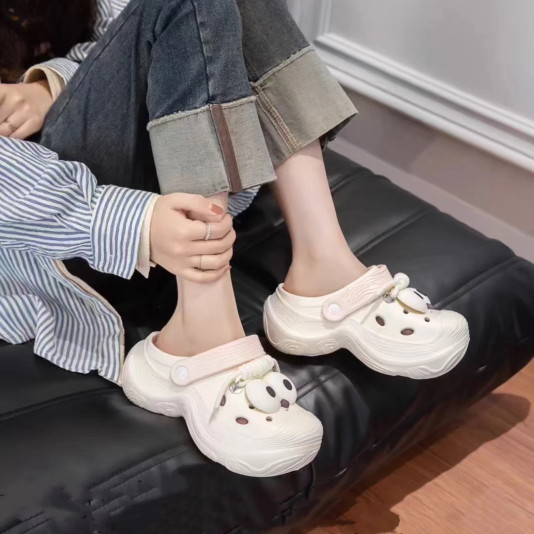 C6218  白粉色  夏季时尚2025新款厚底洞洞鞋半拖