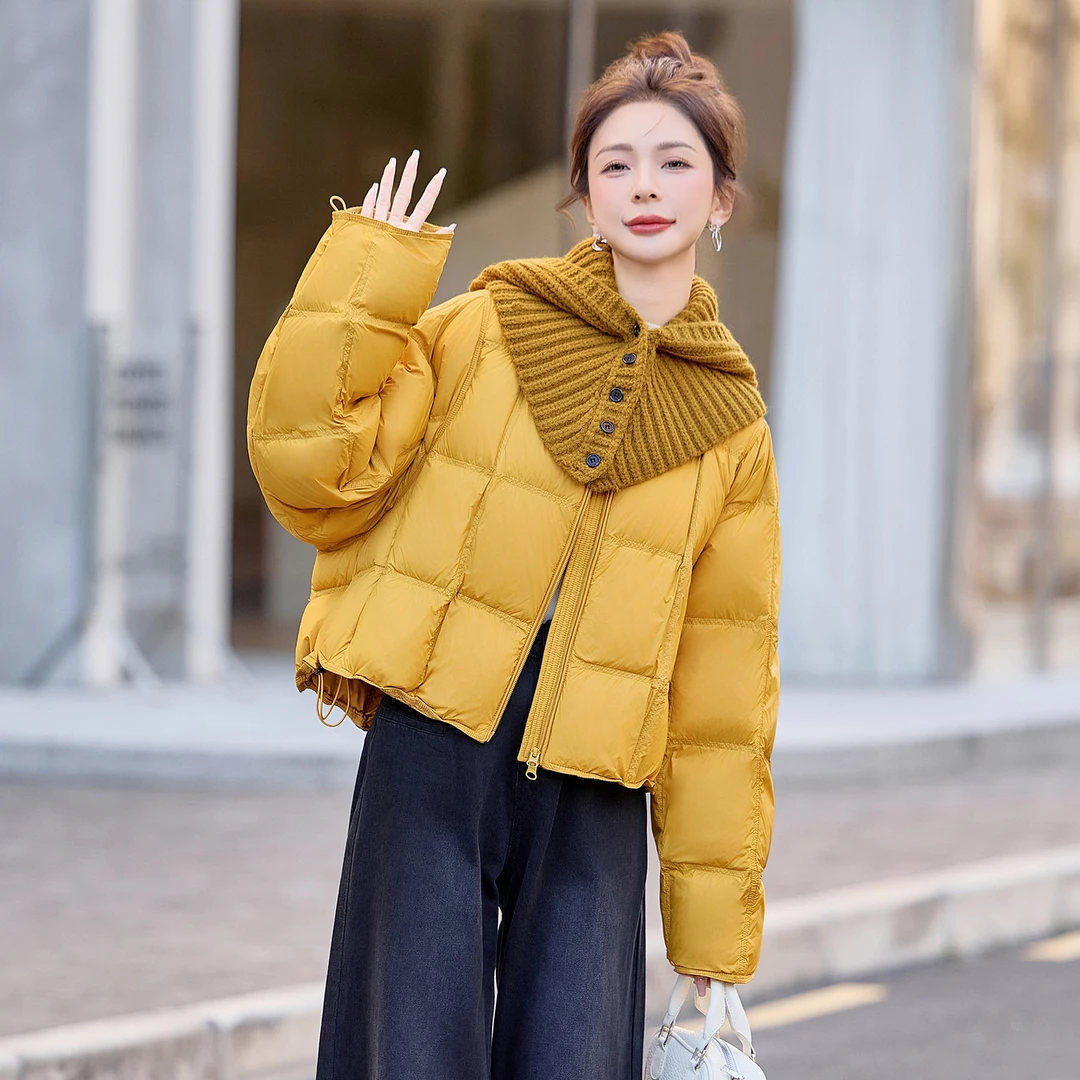 羽绒服女短款2025冬季新款网红针织可脱卸帽加厚保暖羽绒外套韩版