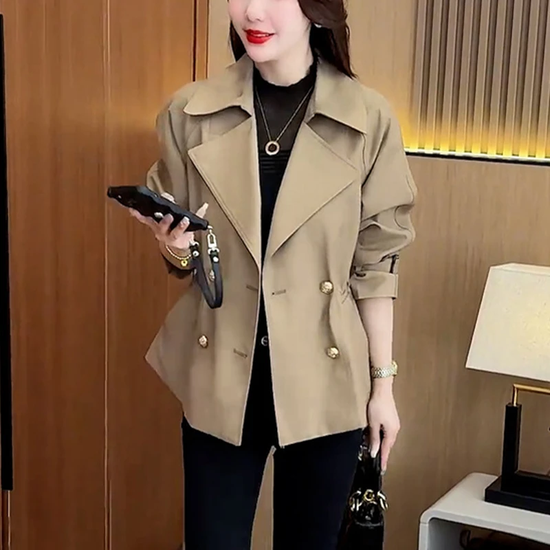 时尚休闲短外套女2026春秋新款宽松双排扣百搭显瘦小个子夹克上衣