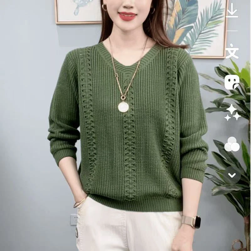 v领时尚毛衣春秋2025新款针织衫针织洋气宽松显瘦长袖打底