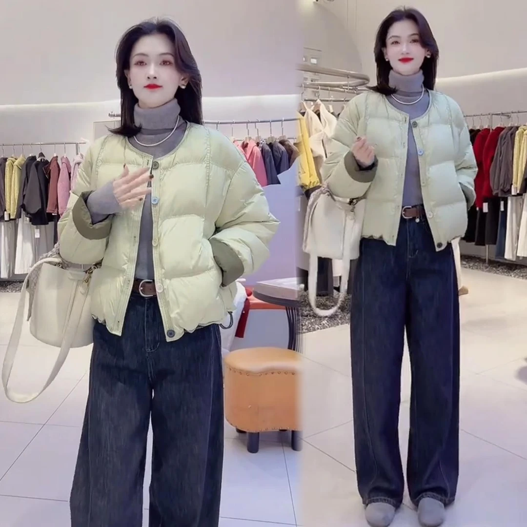 时尚短款棉服女2025冬季新款洋气宽松显瘦圆领加厚保暖棉衣外套潮