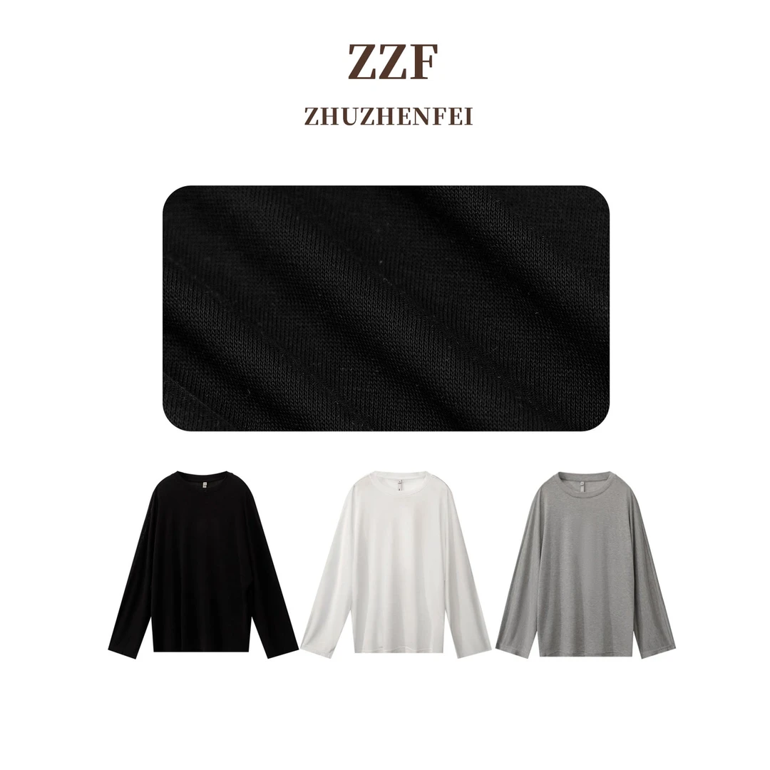 ZHUZHENFEI 三色莱赛尔圆领宽松直筒百搭夏季薄款长袖T恤Z352489