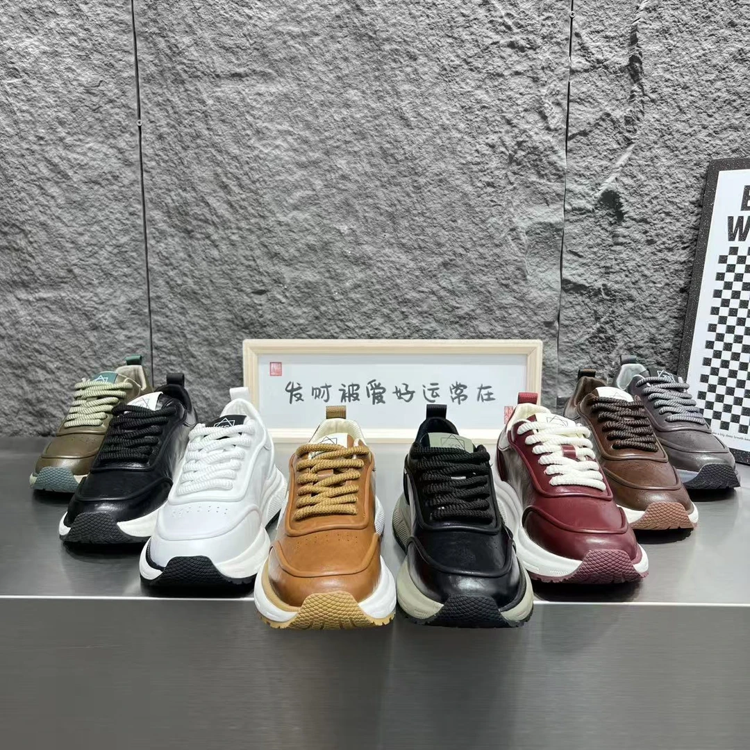 潮牌男款皮面百搭休闲鞋时尚厚底系带舒适百搭帅气潮流运动潮男鞋