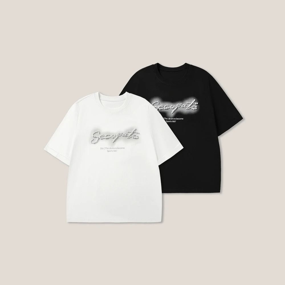 【可宝推荐】 镶珍珠宽松休闲时尚潮流百搭圆领T恤SS26076