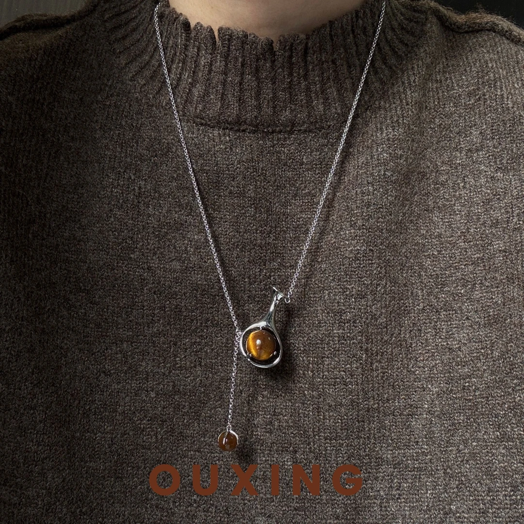 钛钢项链 [花瓶]手工气质时尚个性百搭复古镶嵌坠链