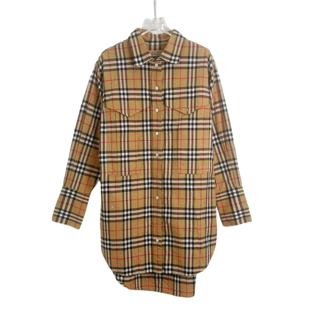 99新 BURBERRY/博柏利 001282  格纹中长款长袖衬衫 黄色 34码