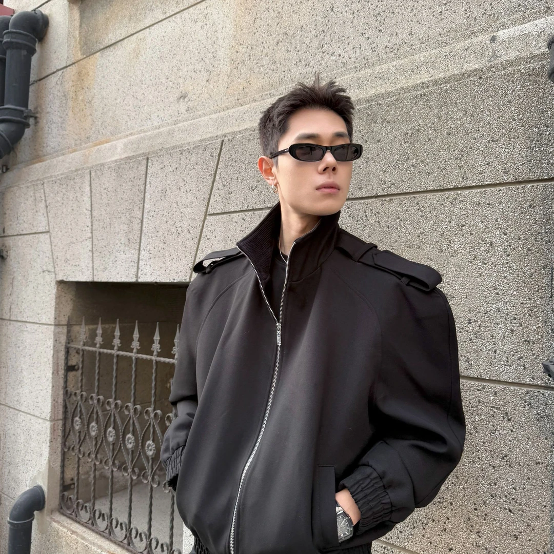 DBWDoublewin原创设计立领拼灯芯绒短款男插肩袖挺阔宽肩夹克1030