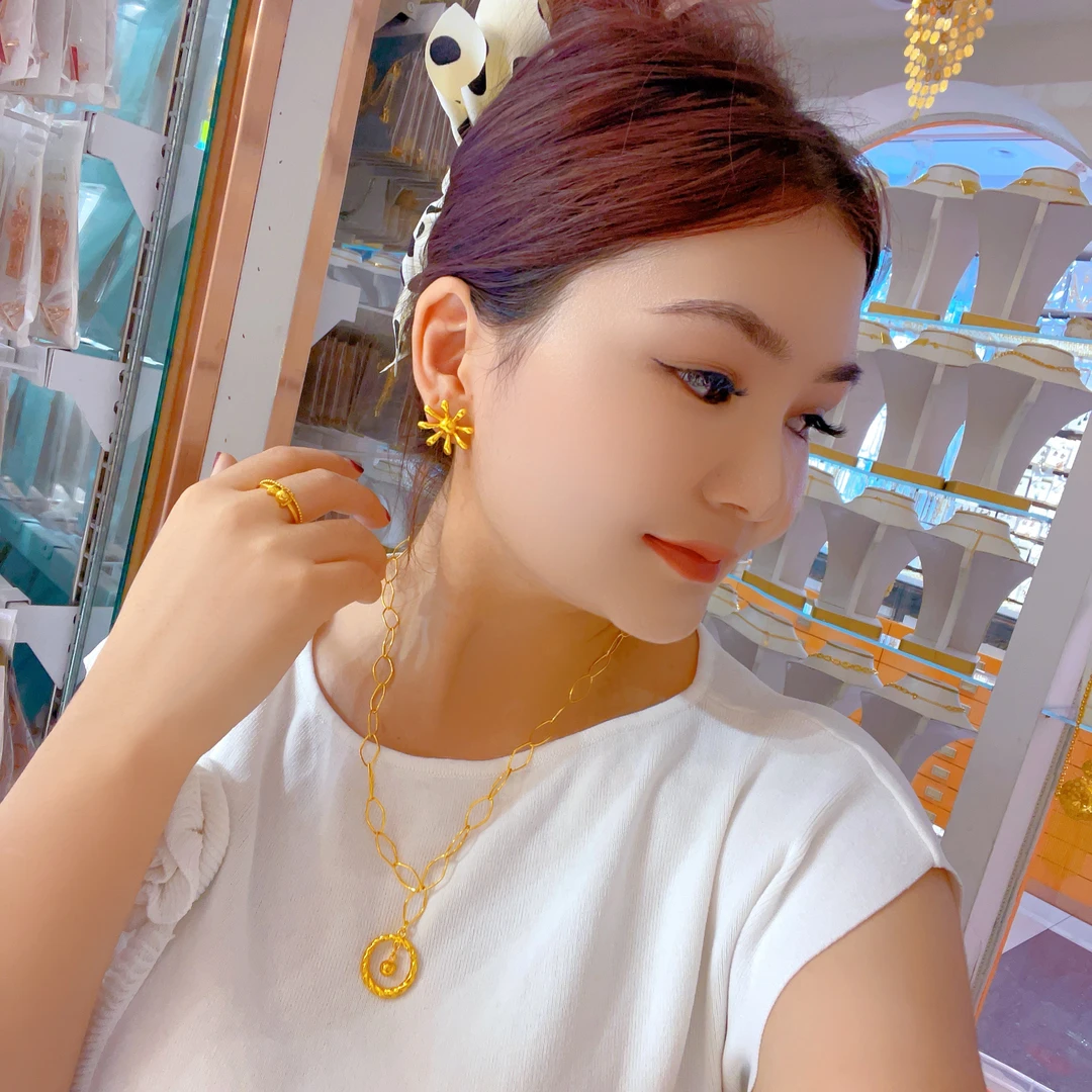 钛钢项链 1531新款三件套首饰耳环项链戒指爆款白搭时尚金色铜合