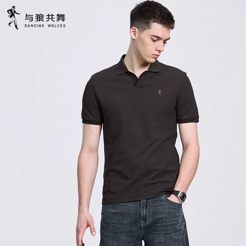 【海鸥领】与狼共舞翻领短袖T恤男士2025夏季新款打底针织Polo衫