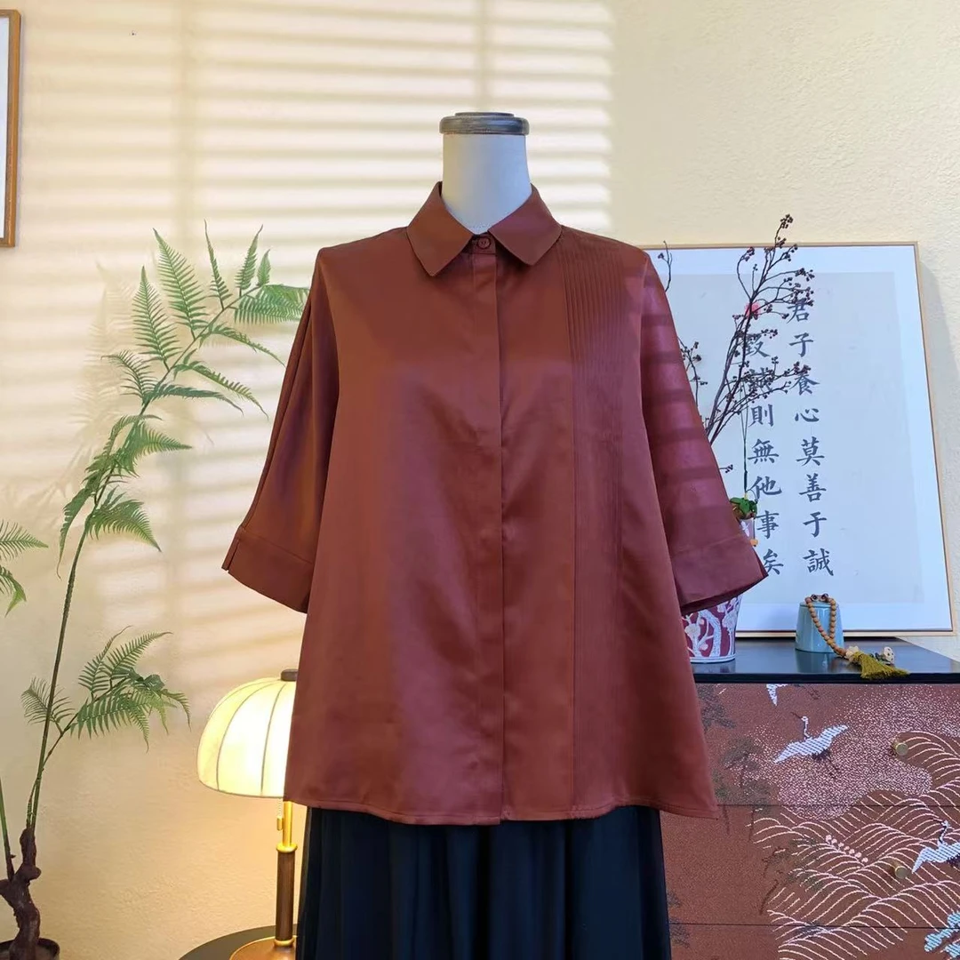 知羽.香云【醉月池】桑蚕丝香云纱衬衫领经典新中式开衫上衣ZY16765
