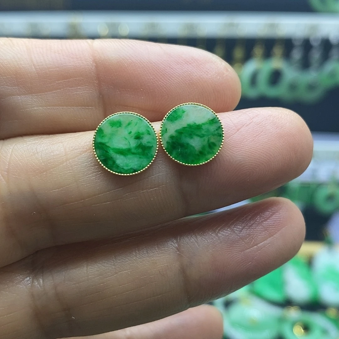 翡翠18K金镶嵌耳饰耳饰