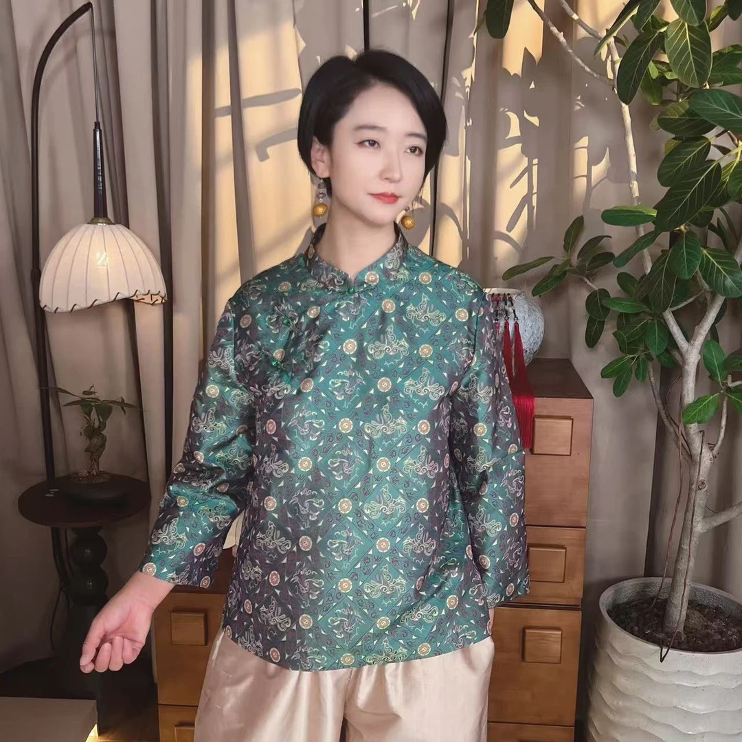 多元国风 新中式非遗古蜀锦重磅桑蚕丝衬衫上衣MT90108
