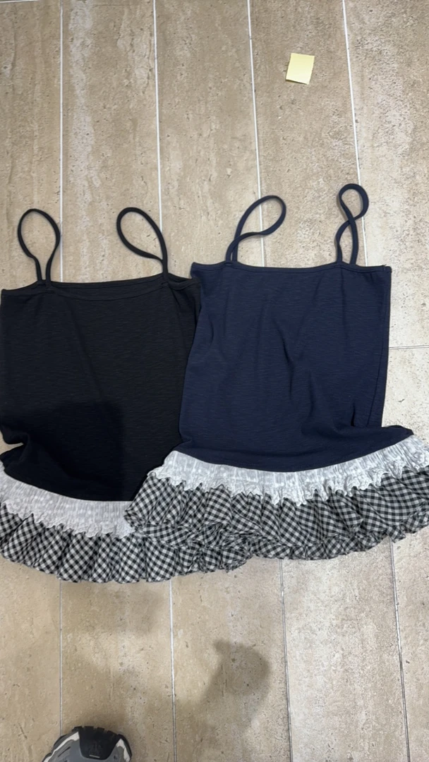 千金风少女风通勤修身型吊带背心夏季拼接百搭牛仔打底防走光