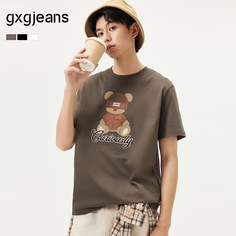 gxgjeans多色小熊图案圆领短袖T恤男25夏#J25D442050