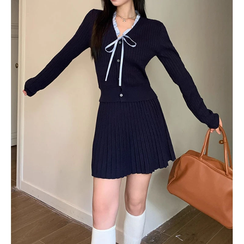 法式风女2025超火减龄气质一整套ootd穿搭韩系高级针织两件套