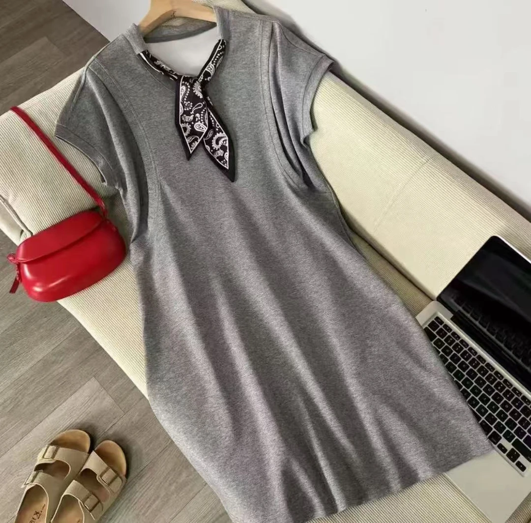 少女风宽松腰常规拼接夏季连衣裙中长款polo简约风