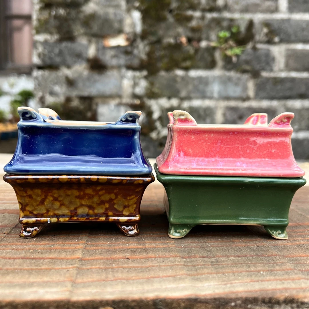 12号全品-四足小宝鼎釉盆 外径7.2*6.2*3.4 高温窑变盆景花盆