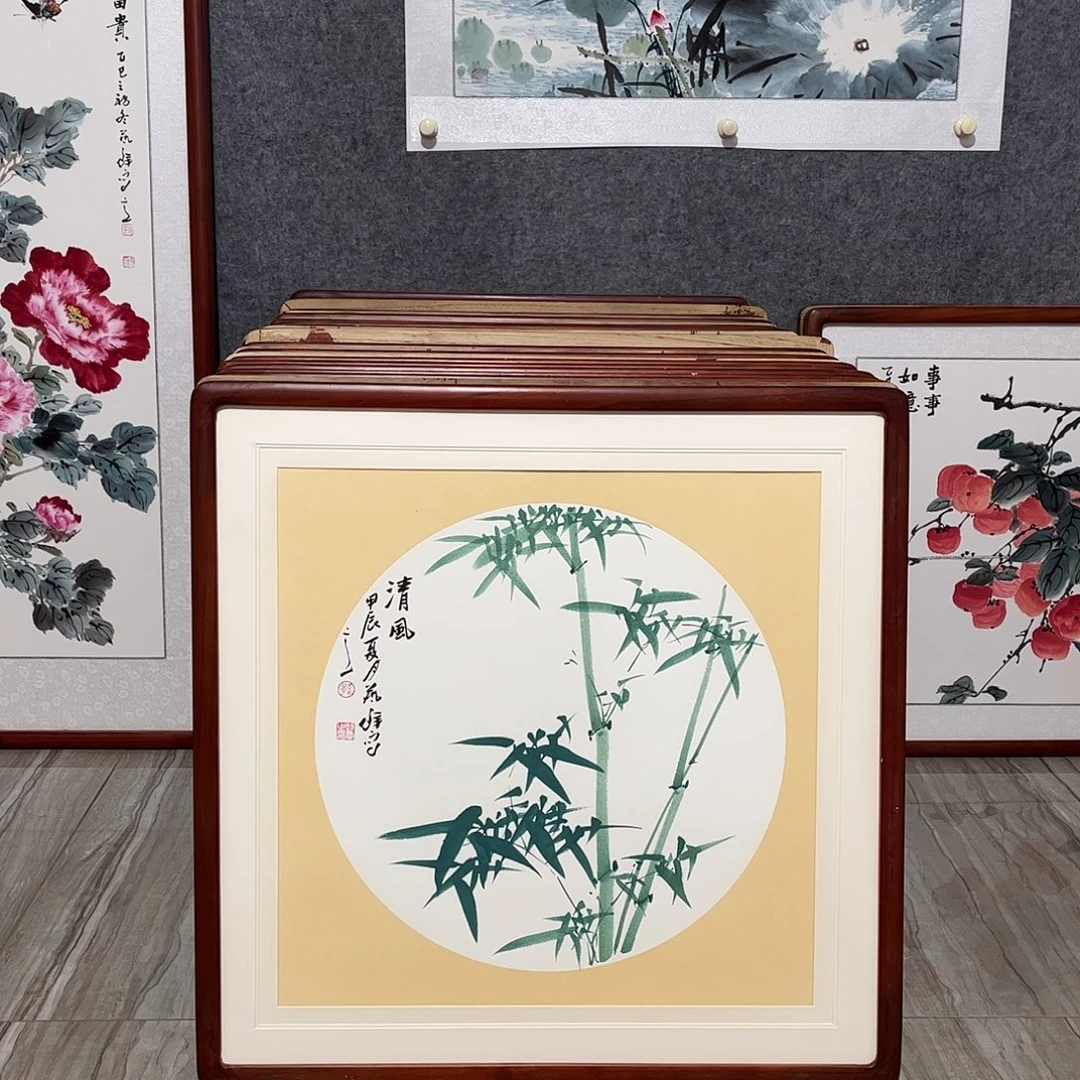 国画书画作品带框63×63