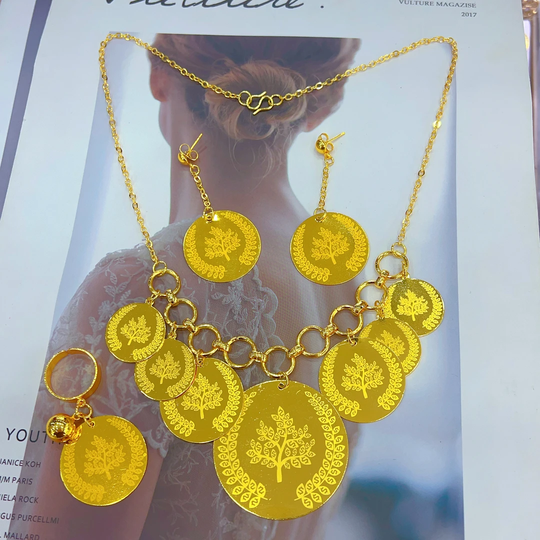 铜合金项链 伊帕尔阿依新款时尚气质个性三件套 项链 耳环 戒指..