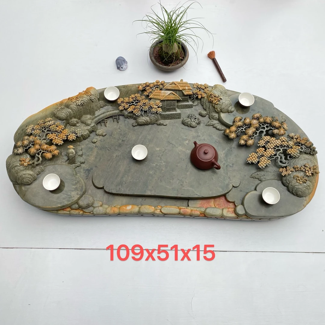 端砚石绿端手工雕刻茶盘
