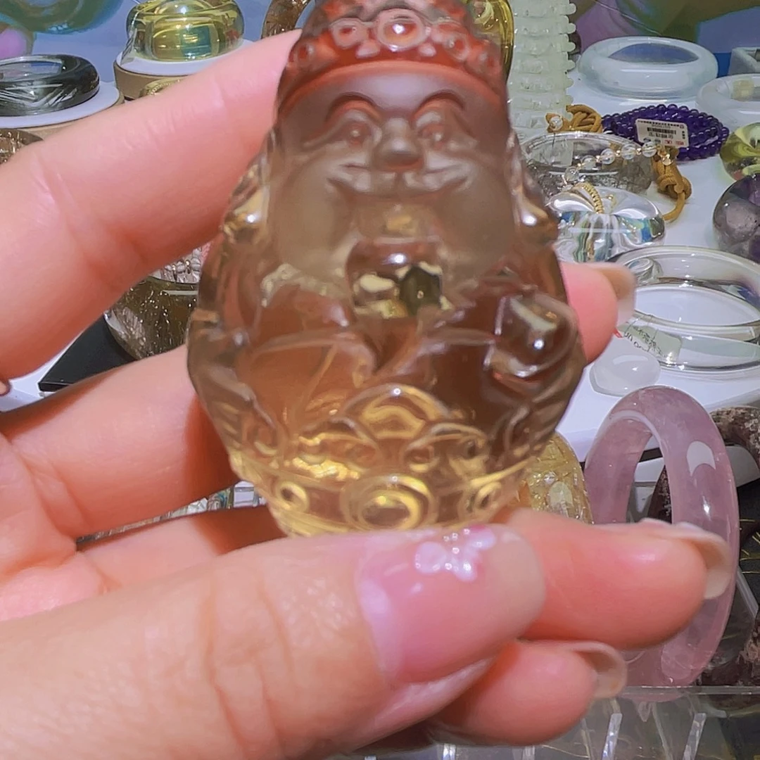 水晶未镶嵌摆件天然黄水晶净体财神摆件