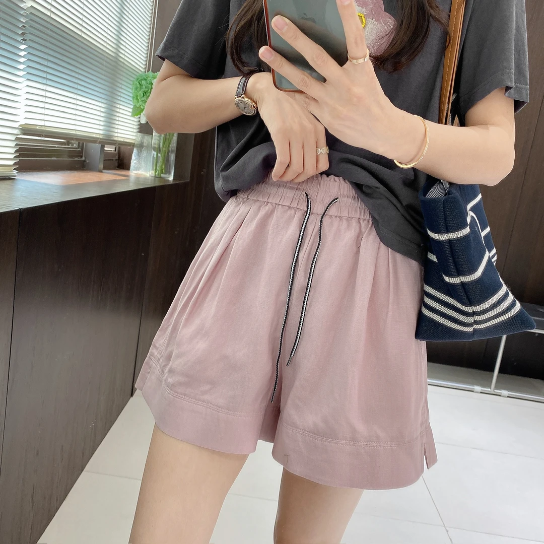 IMFLY金小金自制女装 莱赛尔亚麻短裤DYK2682夏季松紧腰凉凉裤女