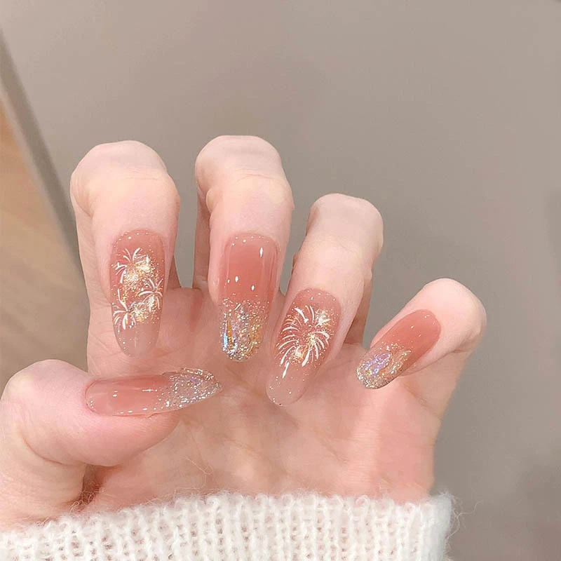 【烂漫烟火】纯手工美甲穿戴甲超闪短款网红气质红色显白美甲ins