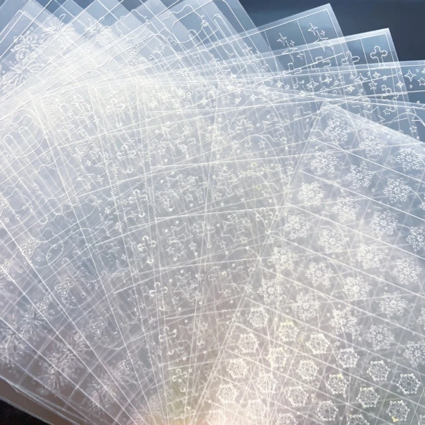 雪花星星蝴蝶结镂空美甲喷绘模板贴纸透明材质拍拍胶辅助工具