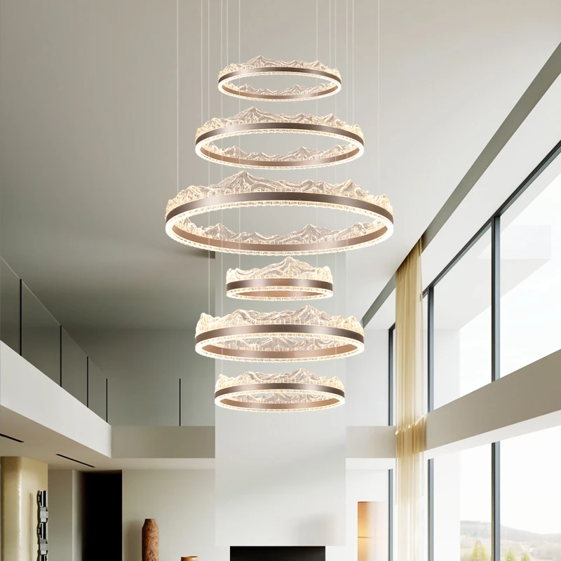 复式楼客厅大吊灯大气圆形圈圈灯2025新款意式轻奢高级感大厅主灯