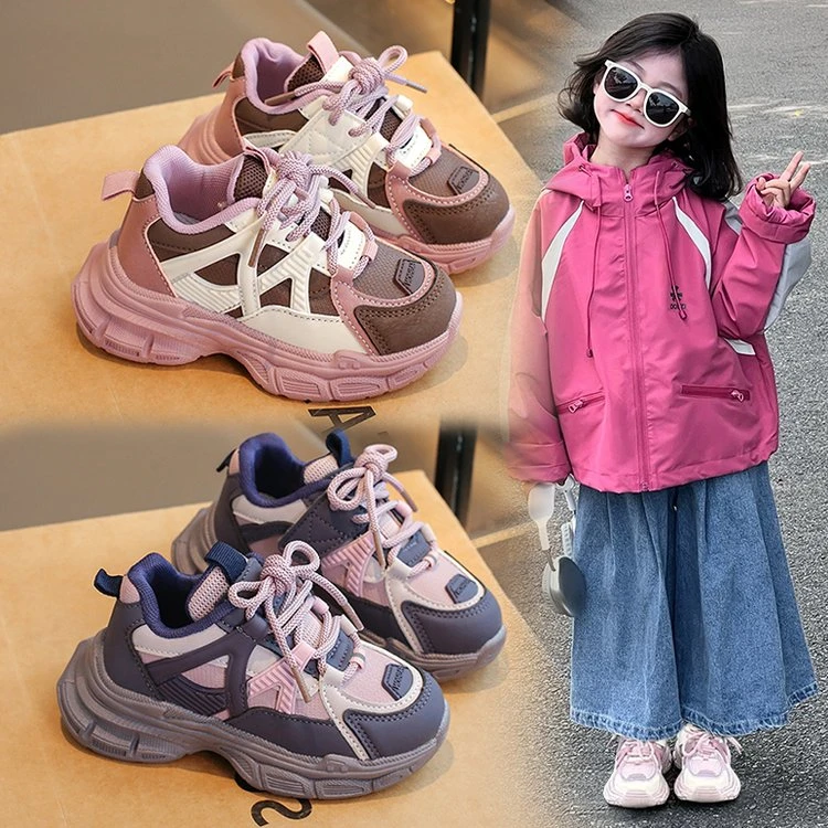 儿童运动鞋女童透气户外跑步鞋2025春秋新款小女孩韩系休闲老爹鞋