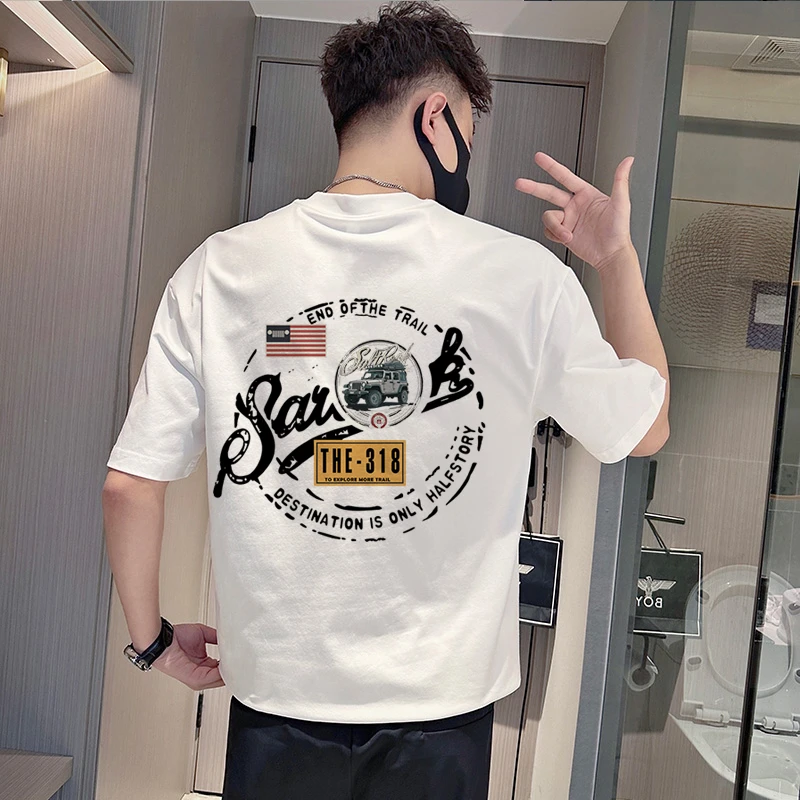 网红短袖t恤男士夏款2025新款爆款圆领半袖衫男装宽松体恤上衣服