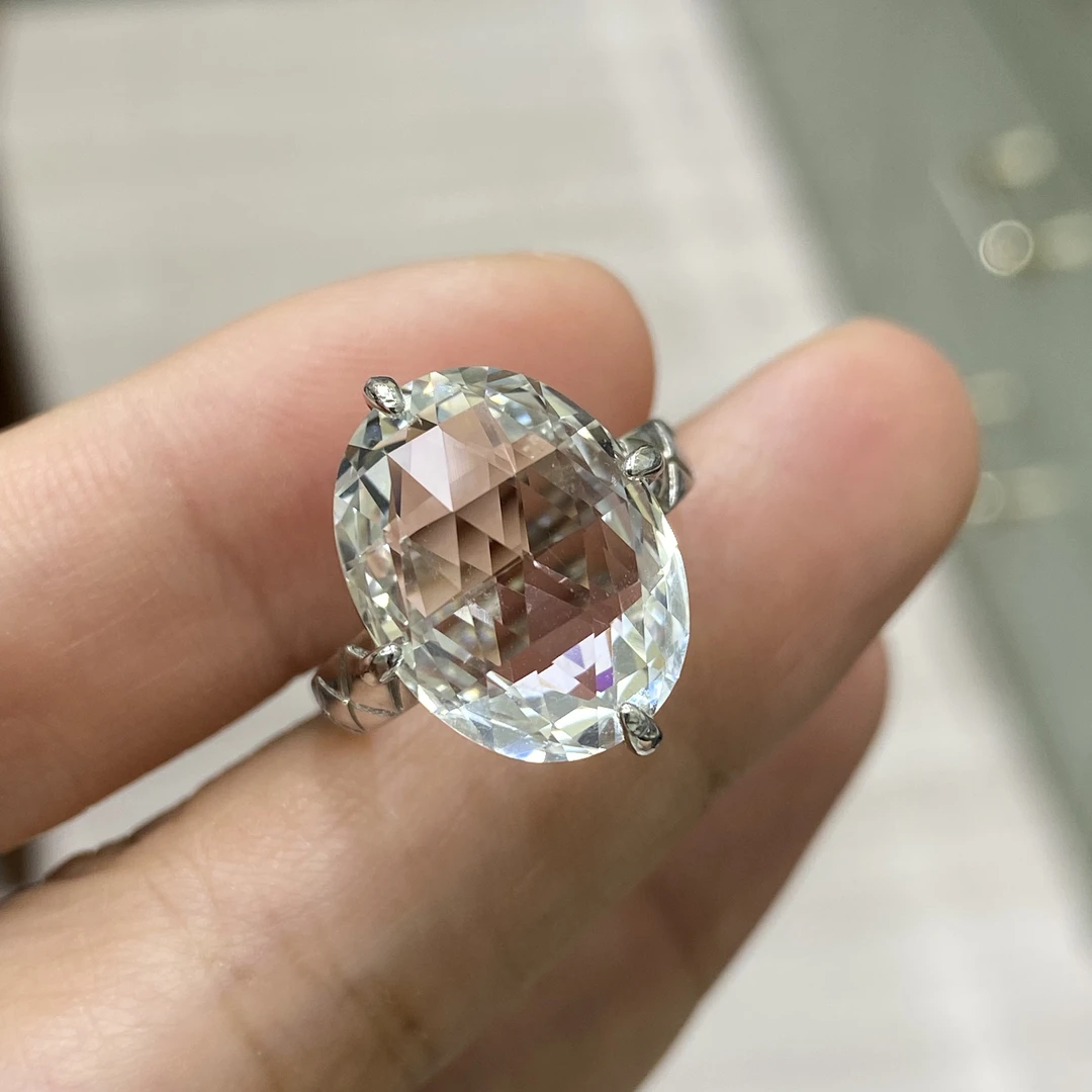 天然白水晶戒指通体银经典简约时尚百搭开口