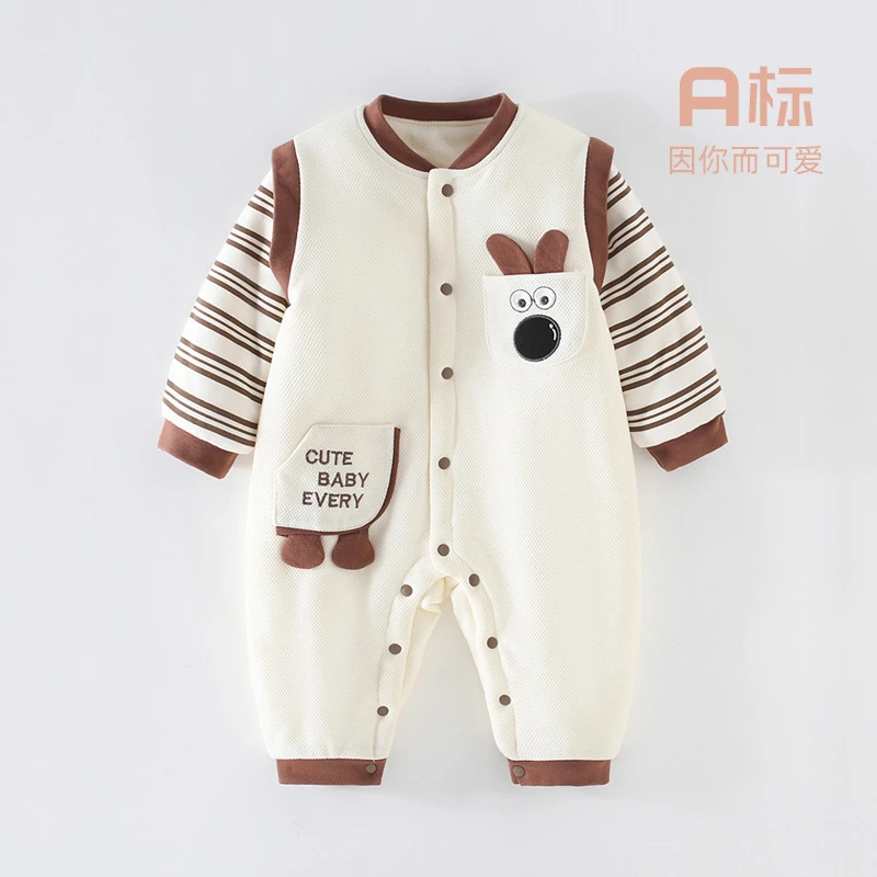 宝宝哈衣秋冬120g厚棉新生儿加厚棉衣爬服夹棉外出衣服婴儿连体衣