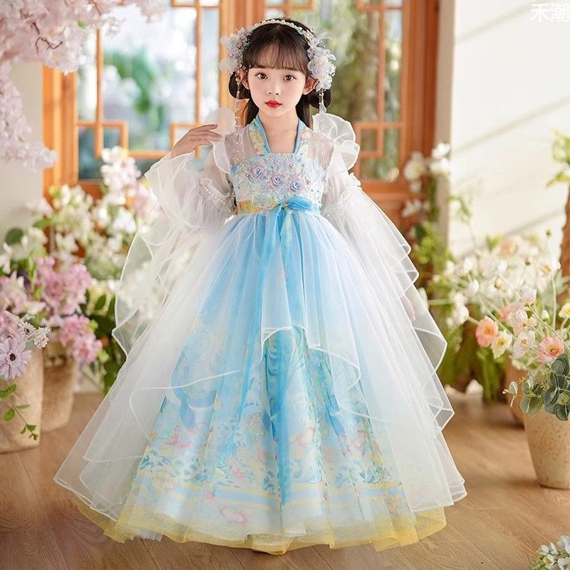 Libra十岁儿童春秋汉服国风古装女童2025新款女孩古风唐装连衣裙