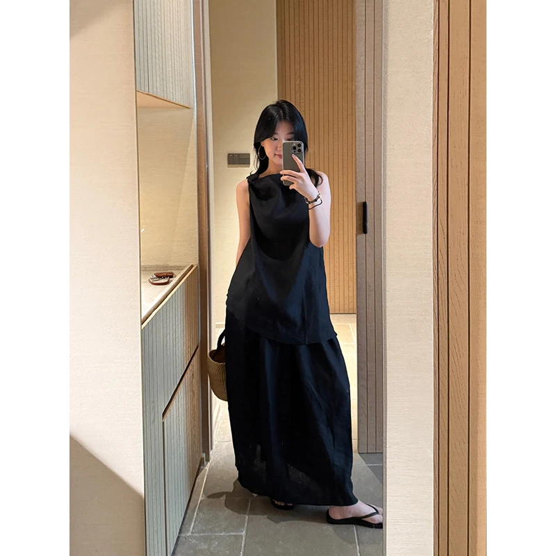 【能等的拍】bluepops夏新款不规则扭结背心半裙休闲套装+