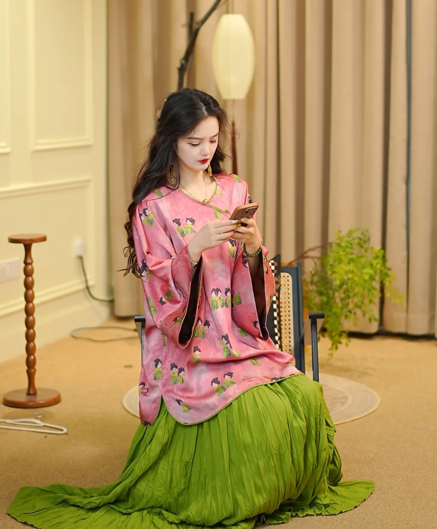 月畔湾【小糖人】新中式国风夏季宽松禅意显瘦清冷复古七分袖女