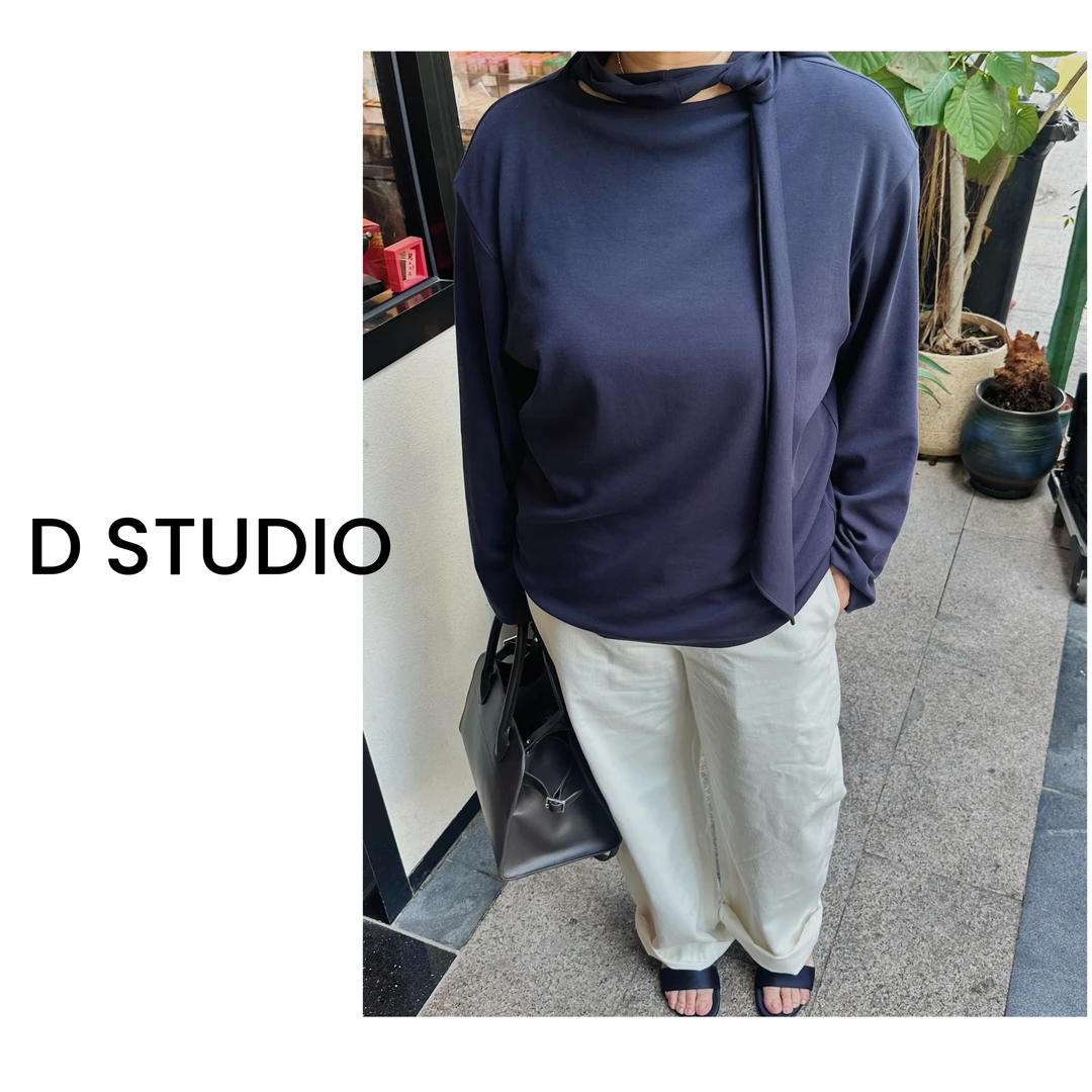 D STUDIO 围巾系带藏青色上衣 D2097
