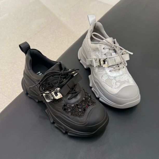 波斐女款小香风老爹鞋 260-261 闪片闪钻款时尚