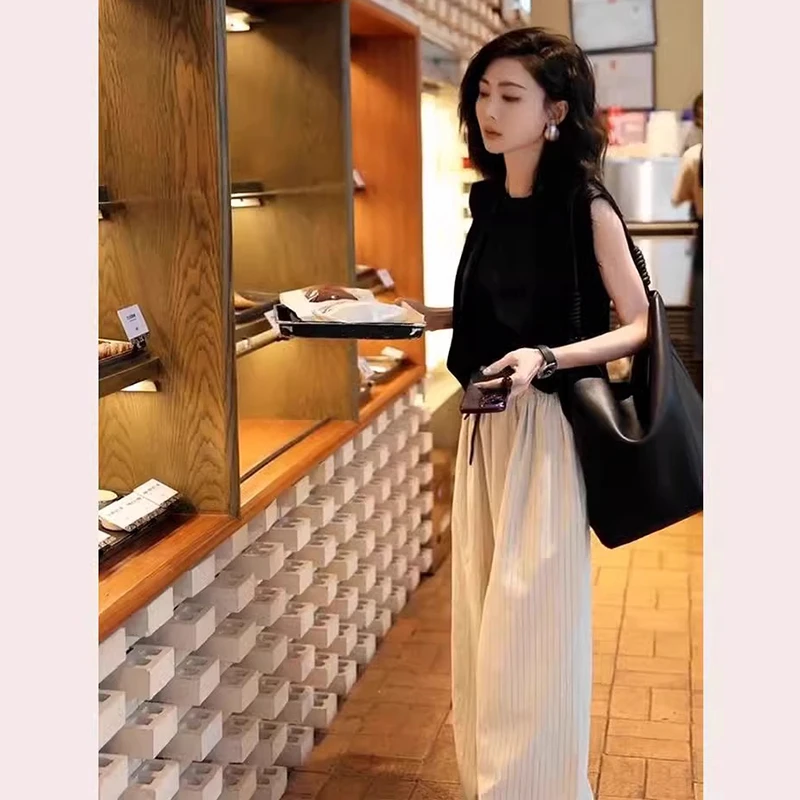 欧洲站御姐女神范气质时尚显瘦无袖上衣职业垂感阔腿裤套装女夏季