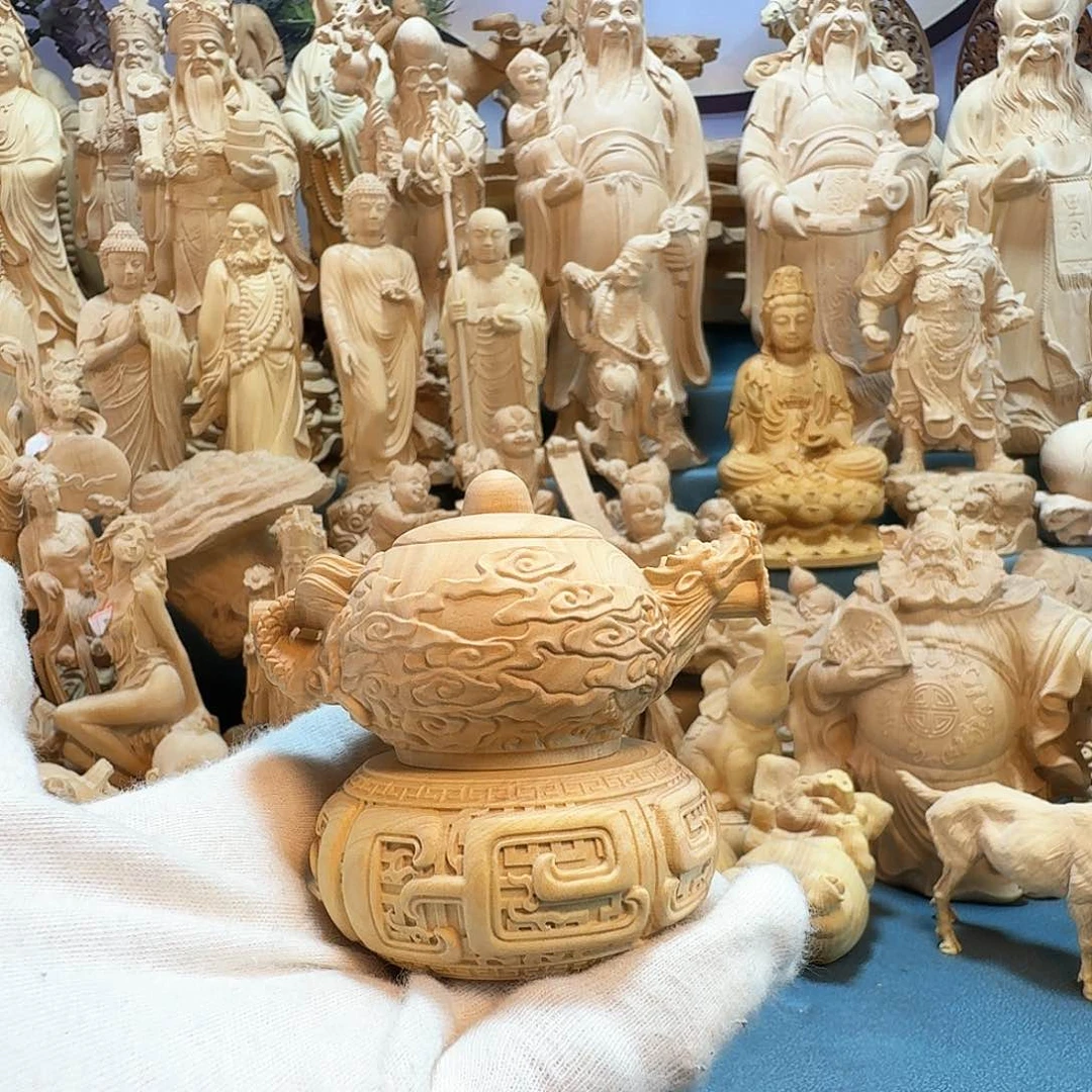 黄杨木说*人小叶黄杨木龙壶底座