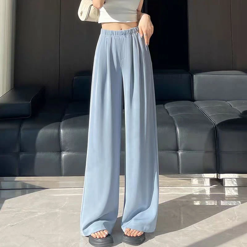 G25009夏季冰丝阔腿裤窄版直筒裤长裤女显瘦